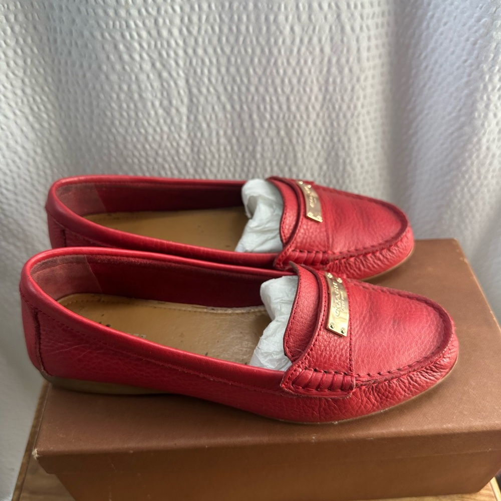 Coach “Fredrica” Red pebble leather loafer Size 7 - Picture 5 of 10